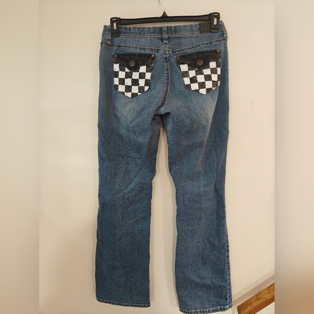 Love Indigo Women's Checkered Black White Skater Style Jeans Size 8